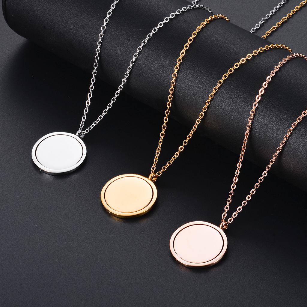 25mm Stainless Steel Rotatable Round Necklaces Customized Name or Logo Metal Charm Statement Mirror Polished Jewelry Gift