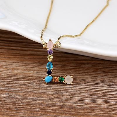 Nidin High Quality Wholesale 26 Letters Multi-color Zircon Necklace Copper Pendant Women Girl Fine Party Jewelry Family Gifts