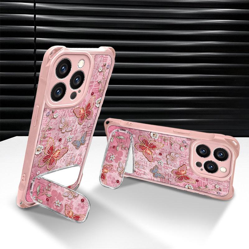 Baifu Butterfly is suitable for Apple 17Pro mobile phone case 16 new bracket case 15p glacier pattern 14 lanyard 13 advanced