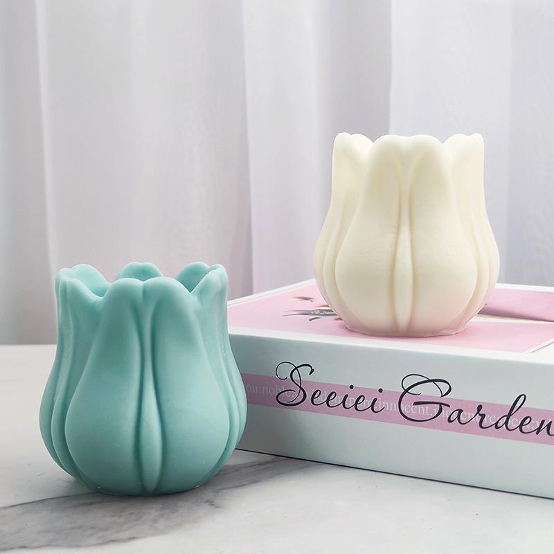 Large Tulip Flower Candle Mold 3D Silicone Mould Aromatherapy Candle Plaster Making Handmade Tool Cake Baking Mold Home Decor