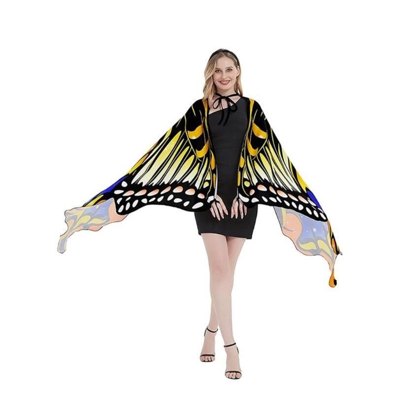 Womens Butterfly Cape Wing Fancy Dress for Party Cosplays Butterfly Wing Costume, Rainbow Butterfly Shawl Wing Cloak