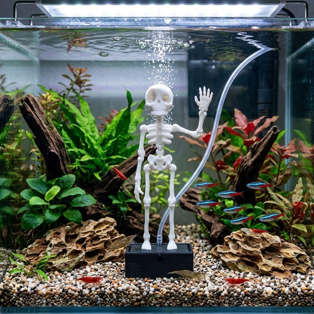 Glow In Dark Fish Tank Dance Skull Bubbler 3D Printed Water Wiggling Skeleton Decor Gag Gift