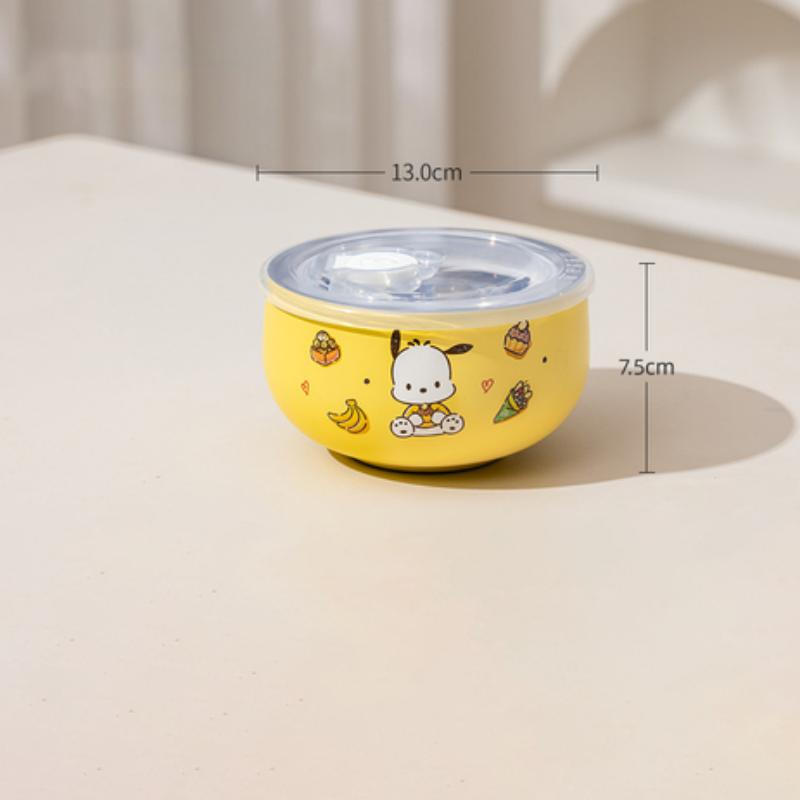 For Sanrio Kawaii Hello Kitty Kuromi Rice Bowl Soup Bowl Kids 316 Steel Bowl Double-layer Heat Insulation&Anti-scald Tableware