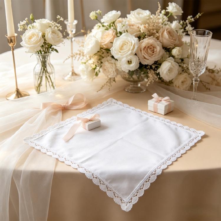 Set aus Baumwoll-Taschentüchern mit weißer Spitzenborte, Faltbare quadratische Taschentuch-Tücher für DIY-Stickerei, Taschentücher für die Hosentasche, Für Hochzeiten, Braut und den täglichen Gebrauch