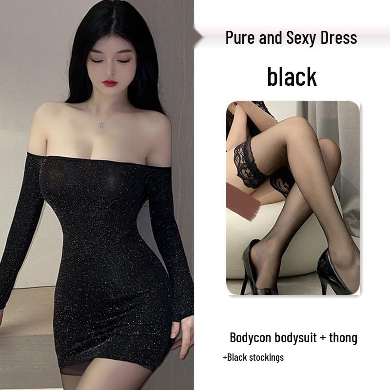 Off-the-Shoulder Nightclub Sexy Lingerie Pajamas for Women