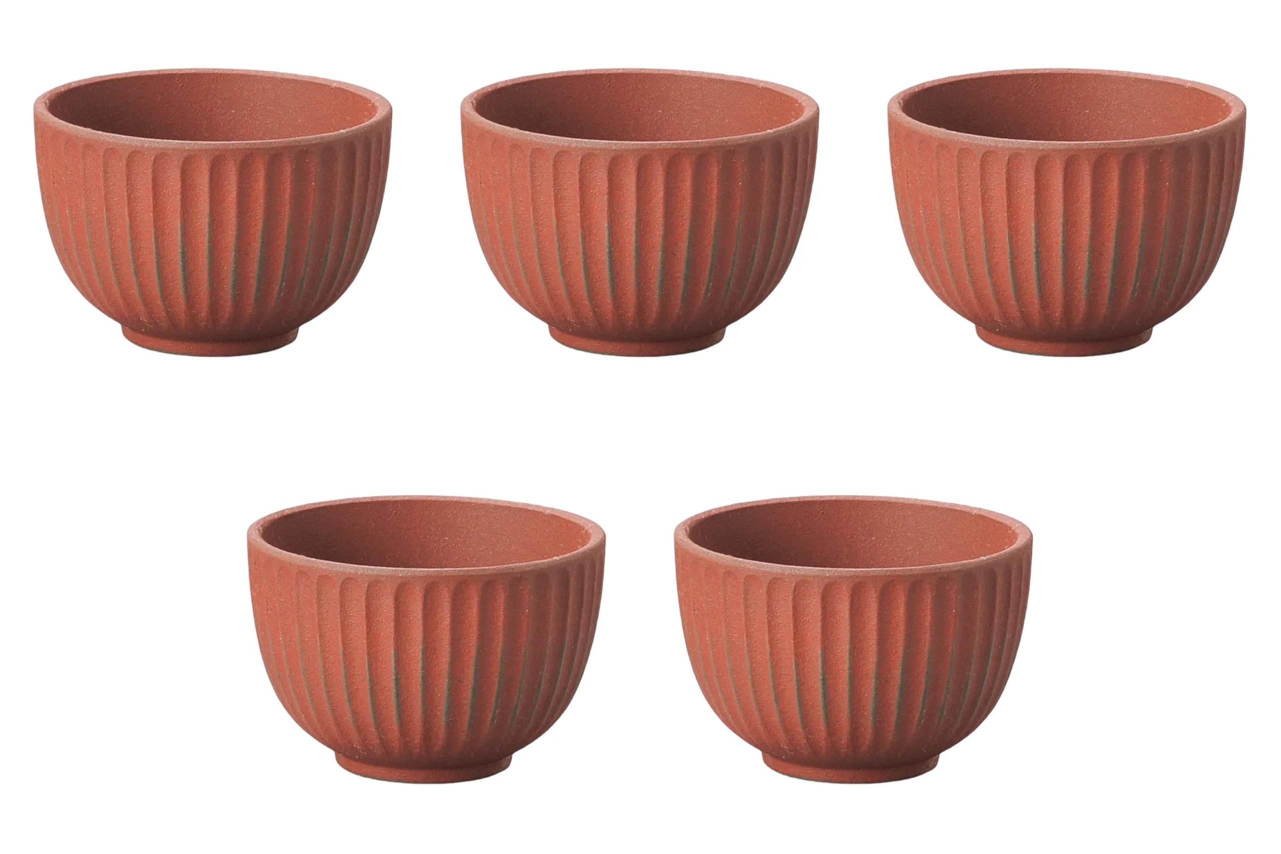 

Set of 5 Red Glazed Shinogi Teacups Sencha Ceramic Setomonohonpo [7.3×5cm (120cc)] (Earthenware)