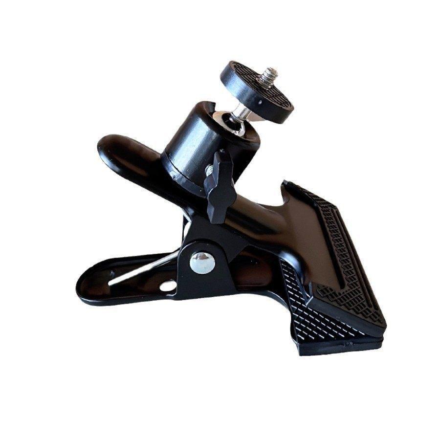 Universal Ball Head Clamp with Flashlight & Camera Mount