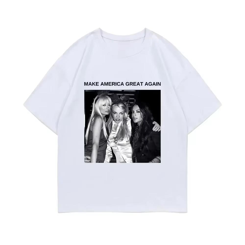 Spraw Aby Ameryka Znów Była Wielka Paris Hilton Britney Spears Lindsay Lohan Graficzne Tshirty Kobiety Y2k Estetyczne Tshirty S
