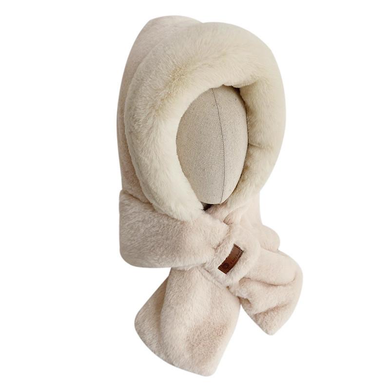 Plush Hooded Scarf For Women With Windproof Neck Cover And Soft Polyester Material