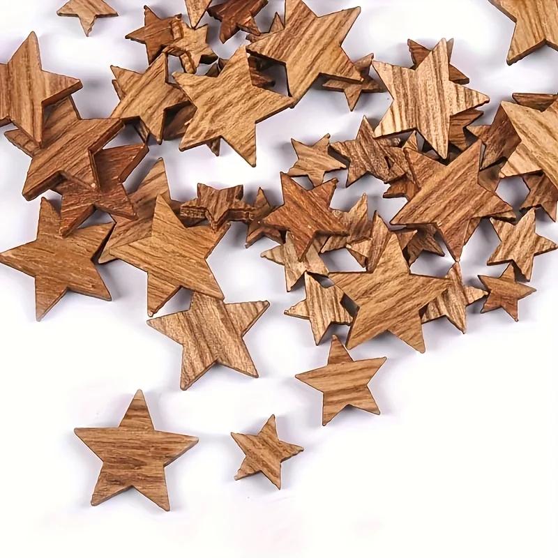 Mixed Size Wooden Star-Shaped Decorations for DIY Crafts, Perfect for Wedding And Home Decor, As Well As Party Accessories