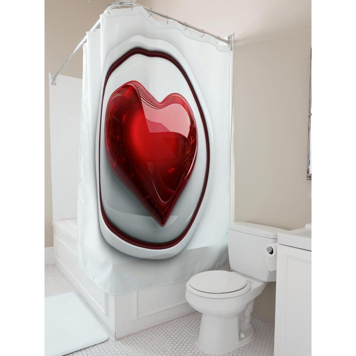 

3D Red Heart Waterproof Shower Curtain W60H190(CM)-1 Pcs
