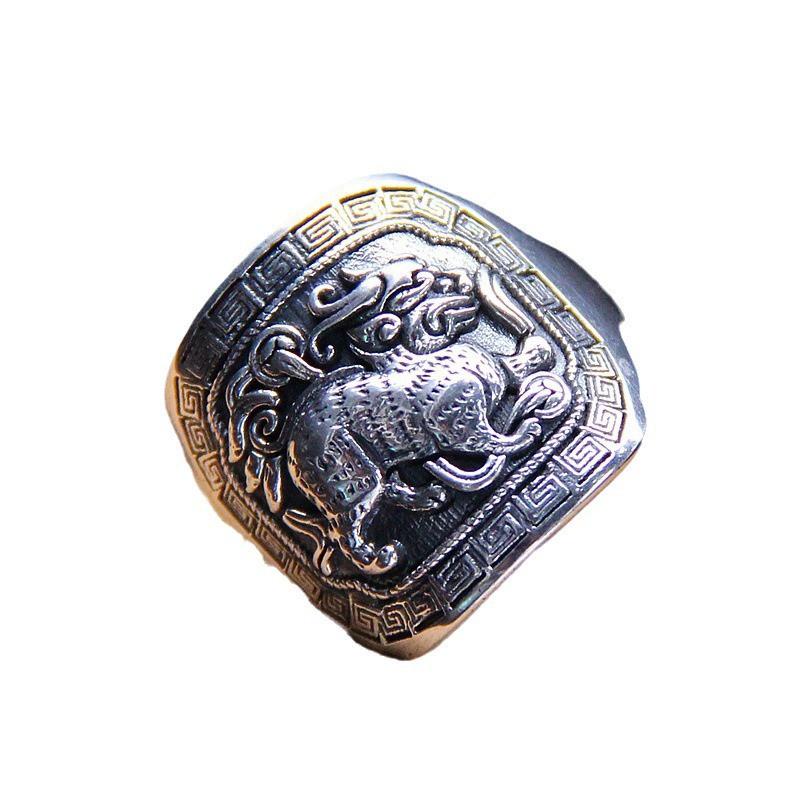 Adjustable Vintage Style Qilin Lucky Beast Ring In Sterling Men Women