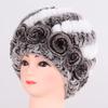 Hot Sale Winter Women Flower Striped Natural Real Fur Hats Lady Warm Knit Genuine Rex Rabbit Fur Caps Outdoor Fur Beanies Hats