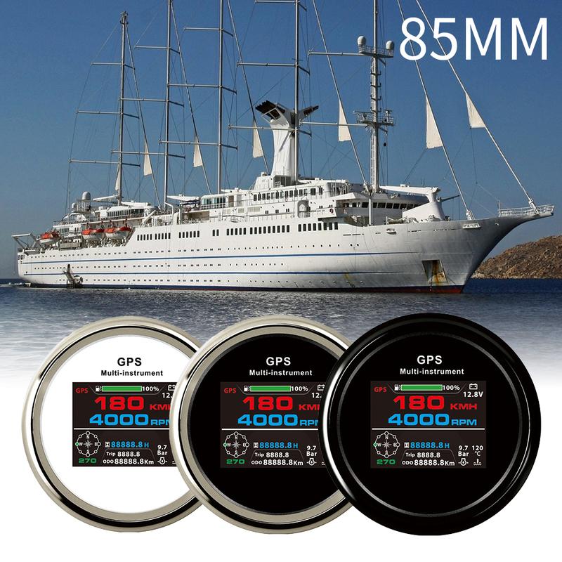 Waterproof 85mm 0-999 km/h MPH Knots GPS Speedometer Odometer Trip Tachometer Hours with Fuel Voltmeter Water Temp for Boat Car