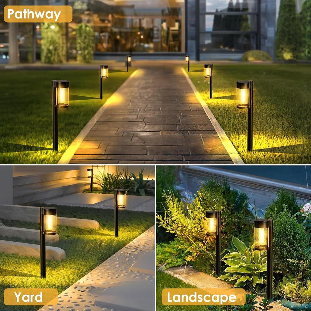 Solar Pathway Lights Outdoor, 10 Pack Metal & Glass Solar Lights Outdoor Waterproof Landscape Path Lights for Outside Yard Lawn Walkway Driveway