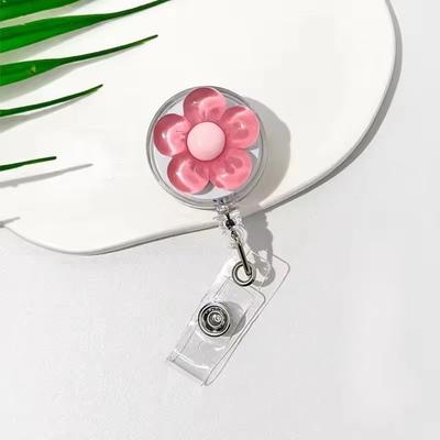 Süßer blumiger Ausweisrollenhalter Transparenter Arzt Krankenschwester Arbeiter Ausweishalter Zugverschluss Langlebiger einziehbarer Ausweis-Badge-Halter Clip