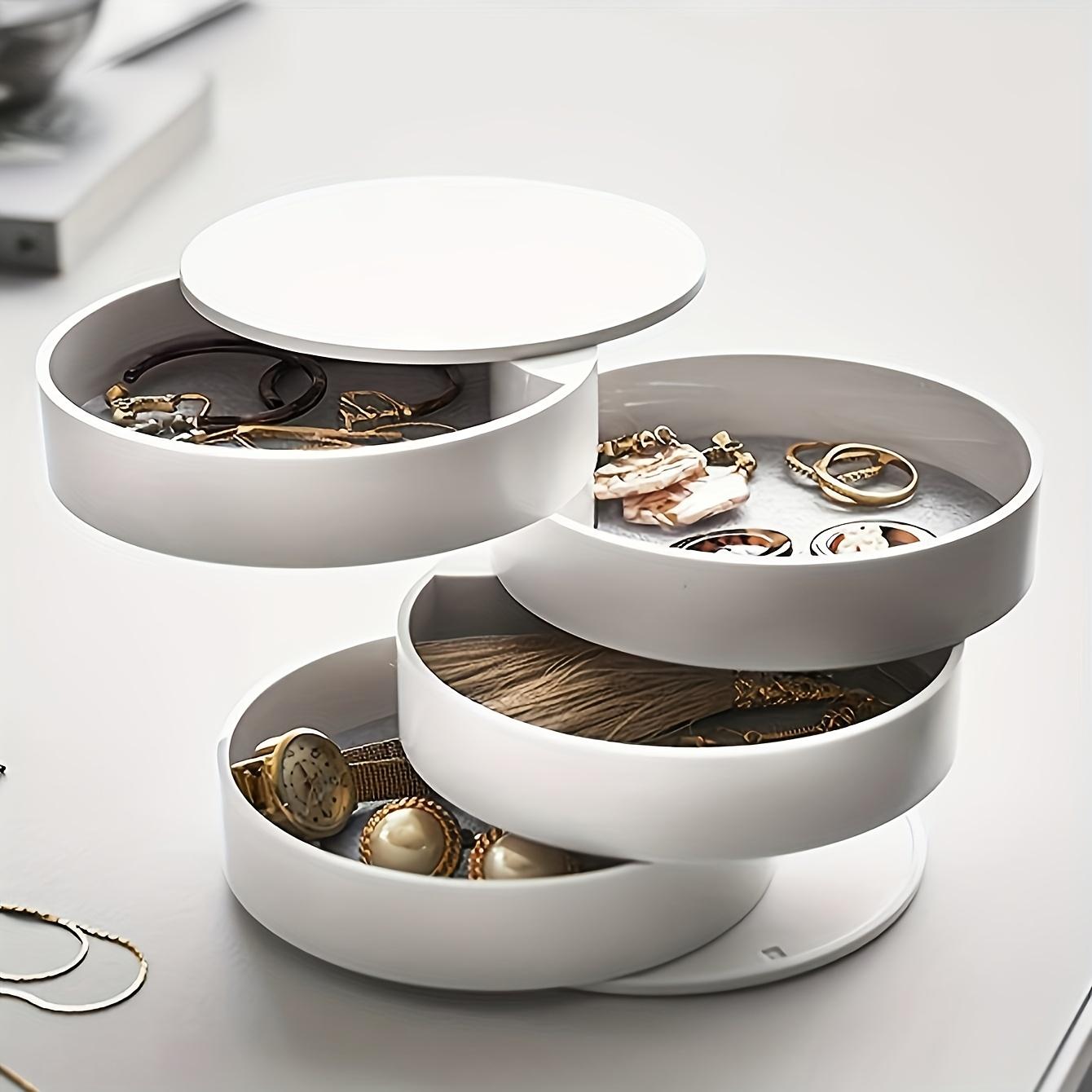 

Elegant Rotating Multi-Layer Desktop Organizer with Lid - Perfect for Jewelry, Makeup & Hair Accessories Storage, Utility Hooks білий