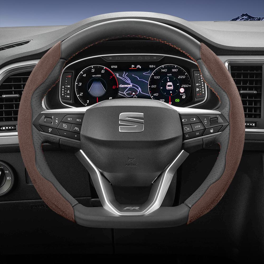 Suitable for Seat Sports Suede Steering Wheel Cover, Split Snap-On Type, Non-Slip and Durable, for Ibiza, Arona, Leon Sportstourer, Ateca and  ujm690