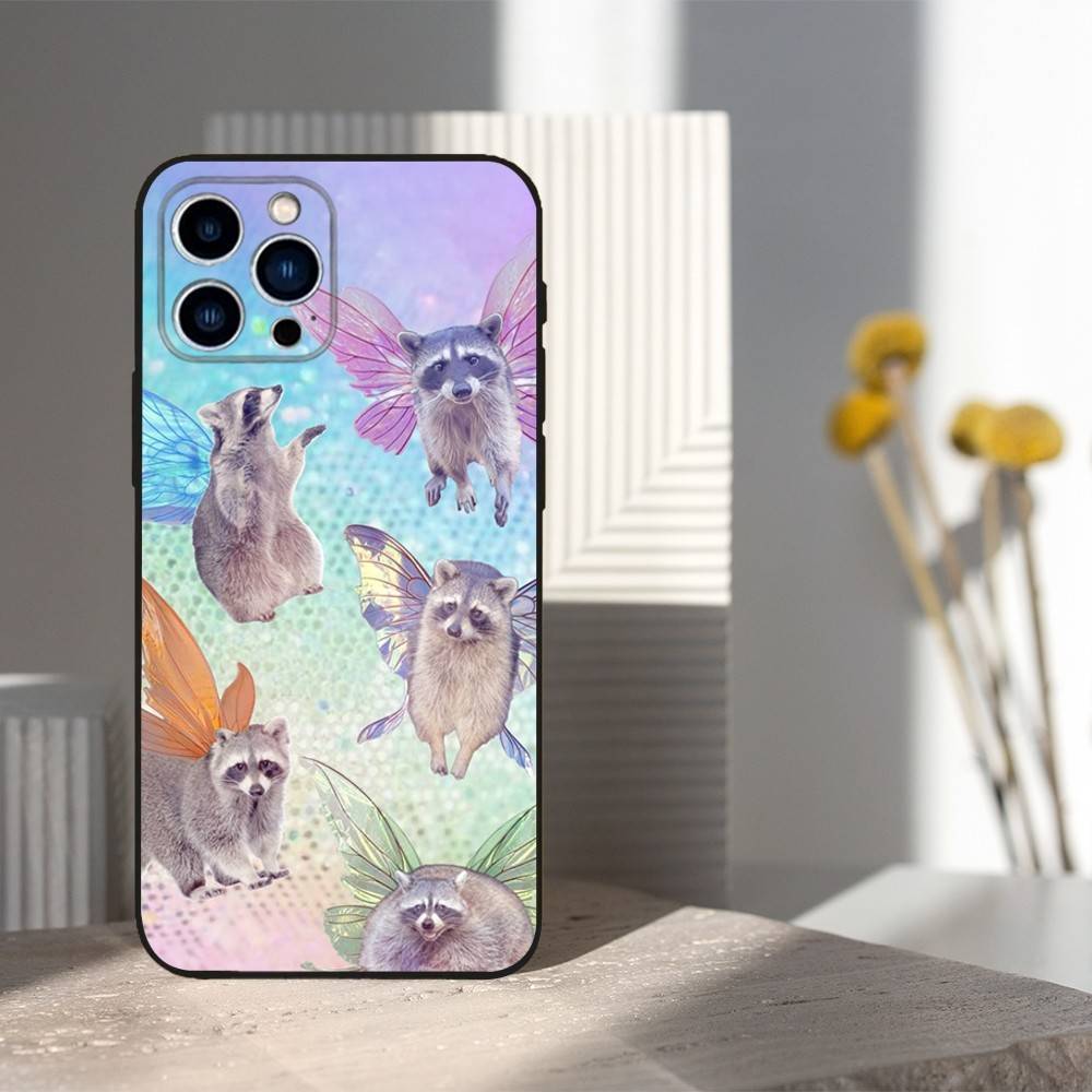 Funny Raccoon Animal For iPhone 12,16,11,14,15,17,13,X,Mini,SE,XS,Plus,Pro Max,8,7,XR,Soft Silicone Black Case