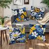 Navy Blue & Yellow Floral Pillowcase - Vibrant Botanical Print Pillow Cover for Sofa Bedroom Living Room