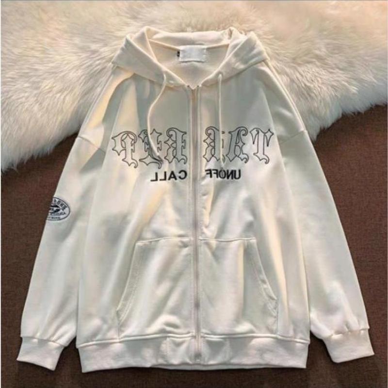 

Осенние толстовки на молнии с буквенной вышивкой, женские толстовки в уличном стиле в стиле ретро, ​​свободные уличные толстовки в стиле панк