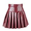Women Pleated Skirt Faux Leather High Waist A-line Loose Hem Solid Color Clubwear Party Dance Skirt Above Knee Length Mini Skirt