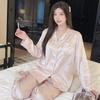 French Girl Ice Silk Pajamas Women'S Spring And Summer Thin Long-Sleeved Trousers Jacquard Sweet Wind Silk Loungewear Can Be Worn Outside