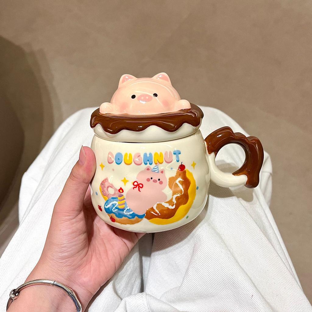 High-value ins mug with lid ceramic water cup couple coffee breakfast cup birthday gift souvenir