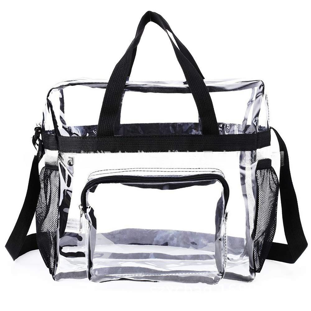 

Large Capacity Clear PVC Tote Bag Waterproof Travel Handbag with Side Pockets for Toiletries Beach Gym Work чёрный
