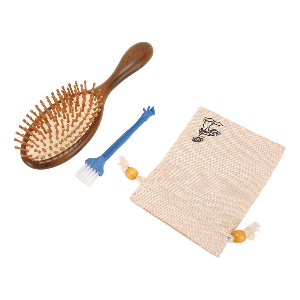 Air Cushion Comb Wooden Handle Detangling Hair Brush Scalp Massage Comb with Cleaning Brush