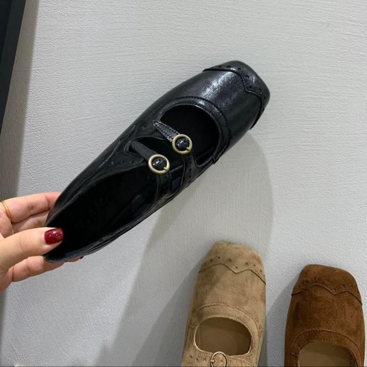 Retro Brown Square Head Mary Jane Shoes Ballet Shoes Women's 2025 New Korean Version French Shallow Mouth Single Shoes Women's Shoes