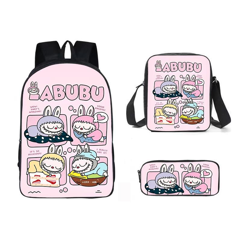 School Bag New Printing Three-piece Set Cartoon Rabbit Student Backpack Satchel Pencil Case Boys and Girls