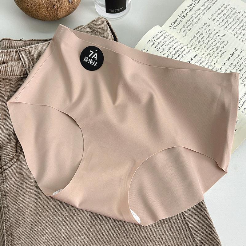 Women Solid Color Seamless Panties Female Mid-waist Skin-friendly Briefs Comfortable Casual Underwear