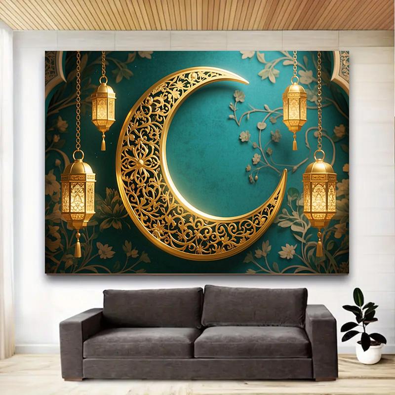 Mondsichel-Laternen-Thema Elegantes Ramadan-Banner Wanddekoration für Party, Festliche Heimdeko für EID Al Adha Feiern