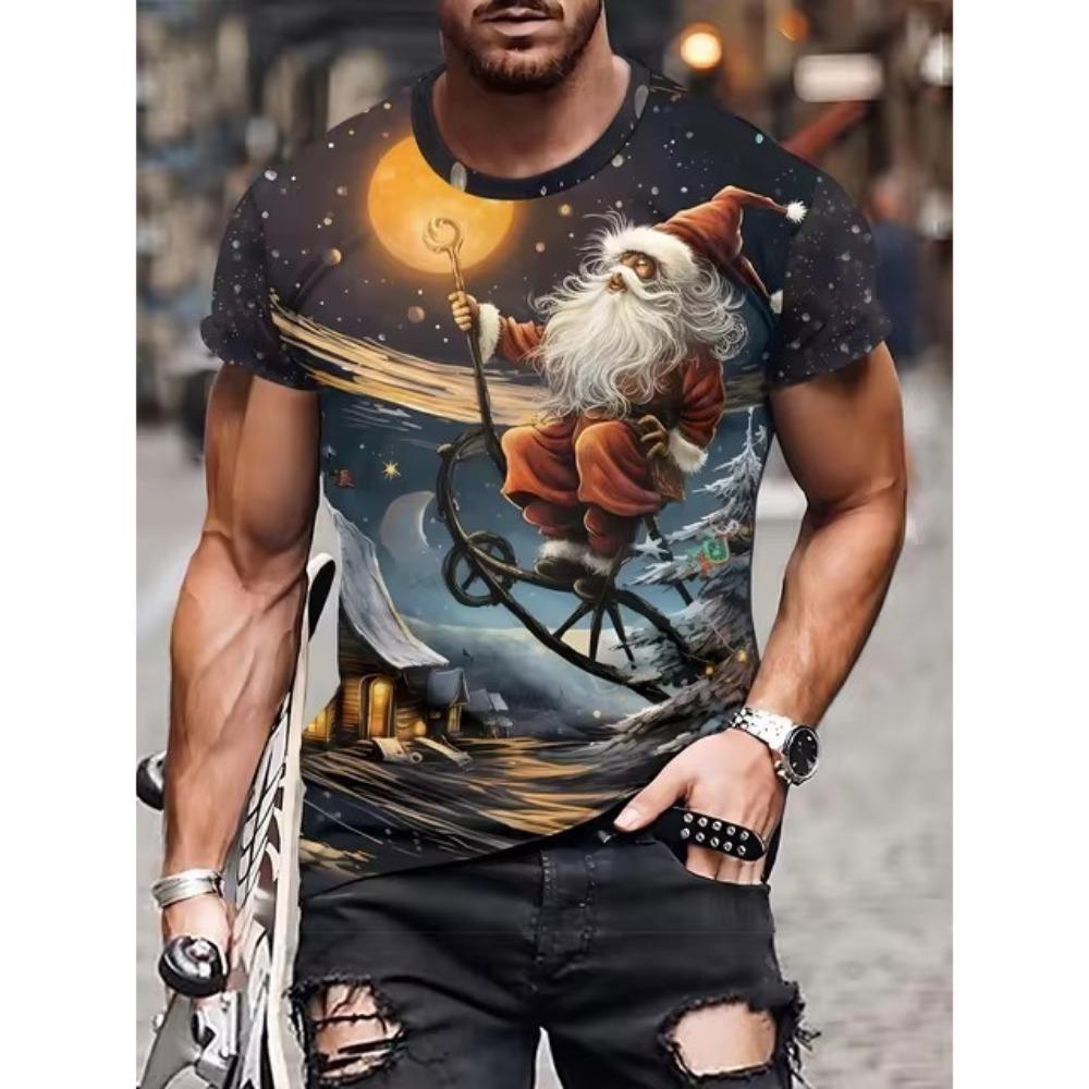 Christmas Reindeer Car Pattern Cross-Border Foreign Trade Hot Sale Short-Sleeved 3D Digital Printing Christmas Men's