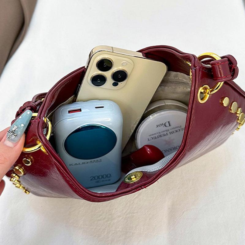 Shoulder Bag for Women Rivet Punk Underarm Bag PU Leather Studded Clutch Purse Trendy Hobo Purse for Work Travel Shopping CLE