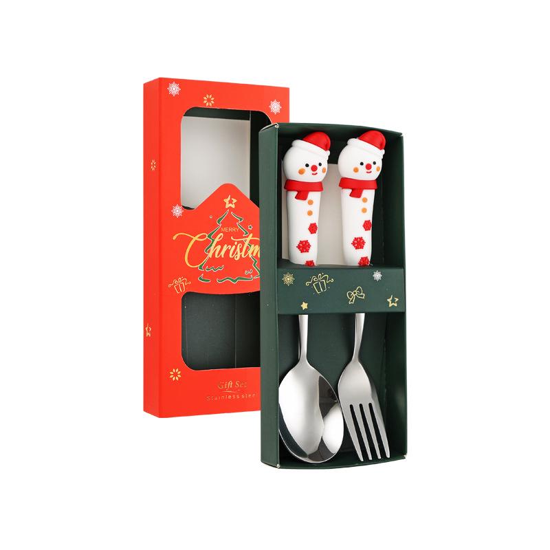 Festive Christmas Cutlery Set: Stainless Steel Cartoon Santa Spoons & Forks In Gift Box