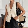 Summer Women's Knitted Vest V-neck Single-breasted Pocket Sleeveless Top Loose Women's Vest