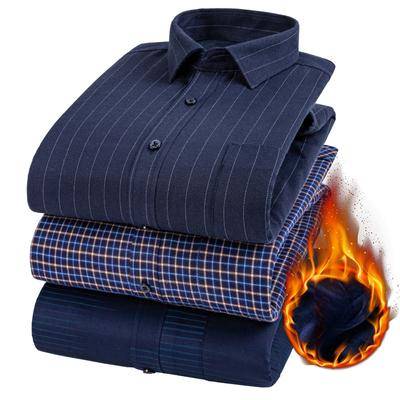 Chemise Chaude d'Hiver pour Hommes Plus Polaire Épaisse Manches Longues Ample Business Décontracté Anti-froissement Âge Moyen Plaid Chemise Papa