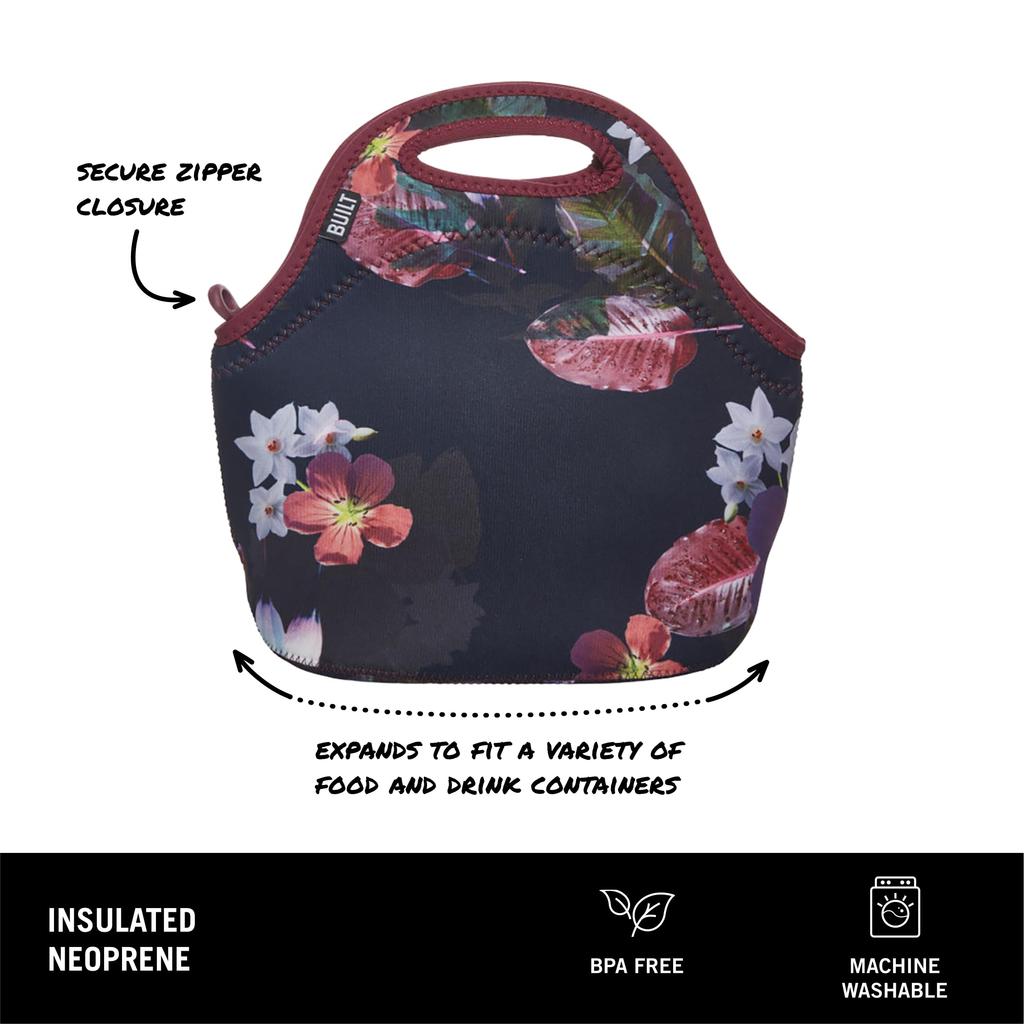 BUILT Tote Goumet Lunch Second Floral New York Midnight Botanical Bag, Bag, Washable, Soft, Bag, Bag, Handbag, Zippered, Print, Black, Style,