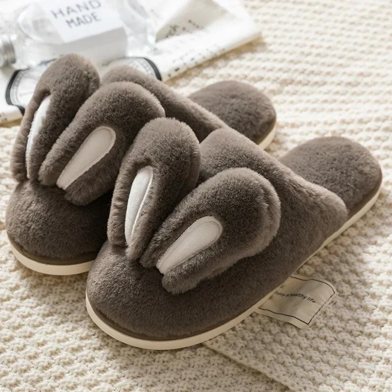 Women Warm Faux Fur Slippers Cute Rabbit Ear Indoor Slipper Soft Plush Anti-slip Winter Female Home Floor Shoes Slippers Women