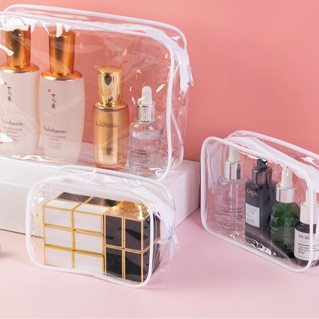 Neceser impermeable de PVC de tres piezas: gran capacidad, portátil y con cremallera.