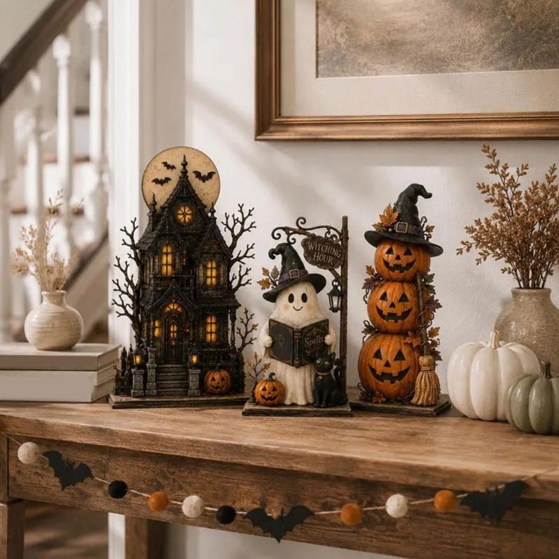 Halloween Schreibtischdekorationen Holz Tischplatten-Display Akzent für Kaminsims, Regal und Party-Dekoration, Ein ausgewählter Stil pro Packung