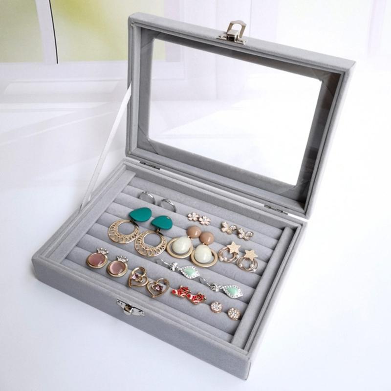 Compact Jewelry Case Display Rack Stylish Jewellery Organizer with Glass Lid Convenient Jewelry Storage Box for Travel