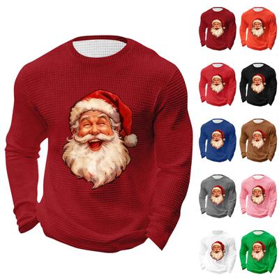 Men's Christmas Print Round Neck Long Sleeve Tops Men's Sports Large Size Casual Round Neck Tops
