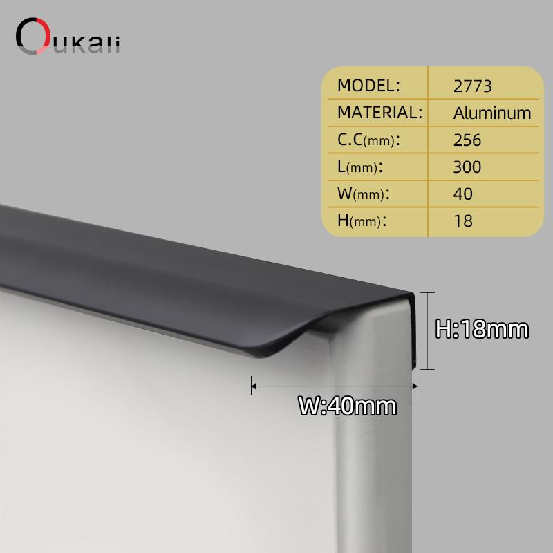 Oukali Hot Sales Modern Furniture Cabinet Handle Kitchen Wardrobe Aluminum Alloy Matt Black Canceal Pull Handles