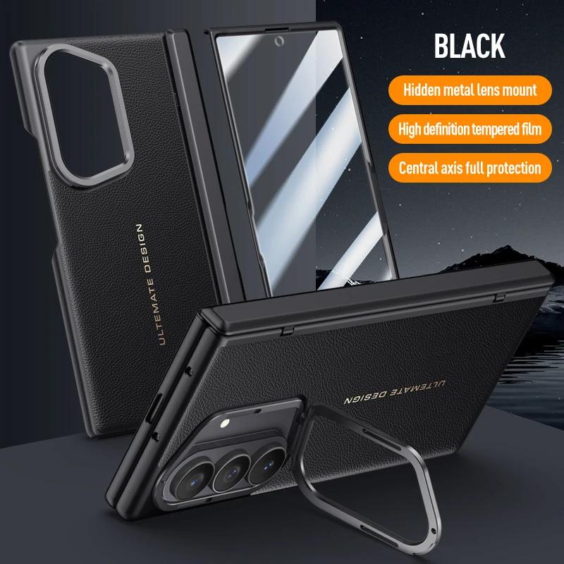 Luxury Matte Leather Folding Hinge Case for Samsung Galaxy Z Fold 8 Ultra Tempered Film Lens Holder Shockproof Protection Cover