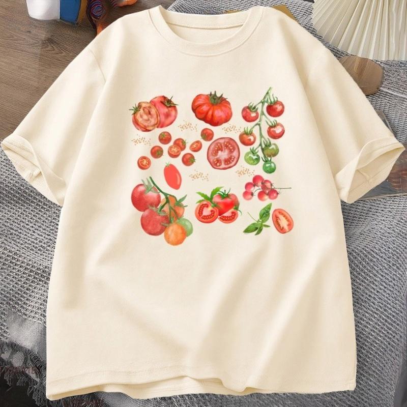 Fruit Tomato TShirt Cottagecore Clothing Vegan T Shirt Aesthetic Clothes Unisex Women Graphic T Shirts Summer Harajuku Cotton Tee