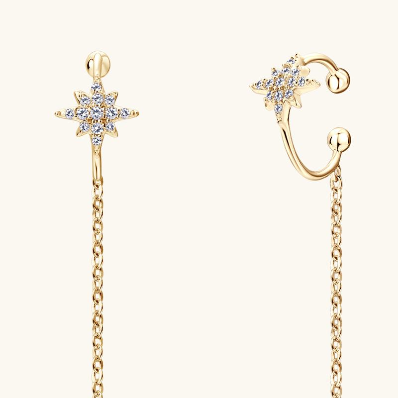 Silvere Glam A Versatile And High-end Moissanite Ear Bone Clip With A Women's Octagonal Star Tassel One-piece Sterling Silver Earring Stud