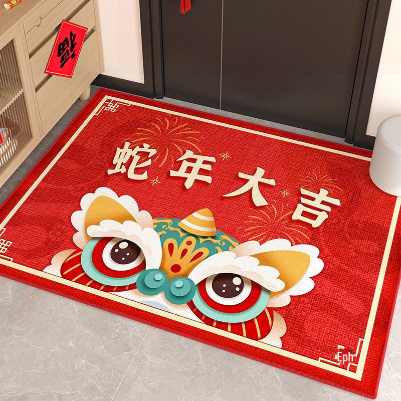 

2025 Год Змеи Грязеотталкивающие Красные Приветственные Коврики - Праздничный Новогодний Декор для Крыльца 50x80 cm